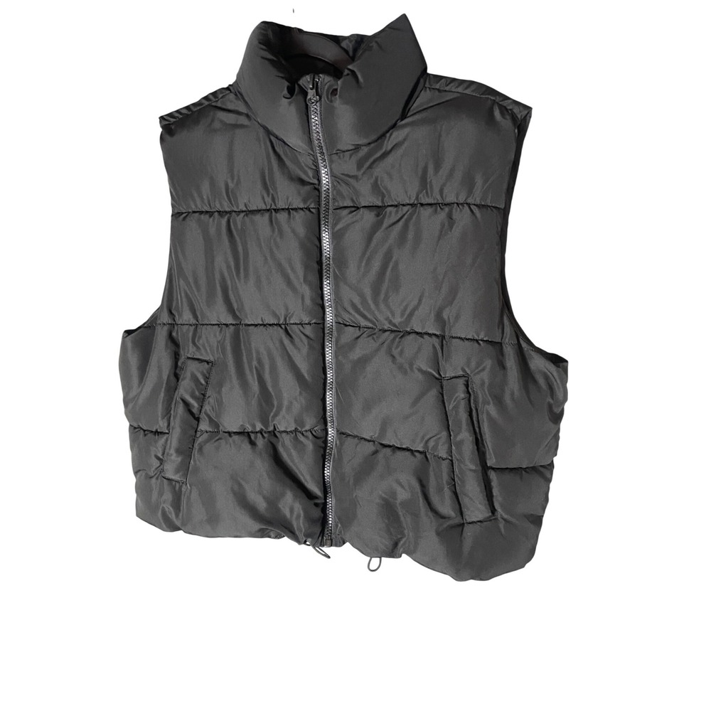 Almost Famous Womens Black Puffer Vest Quilted Zip Up Sleeveless Jacket Size M